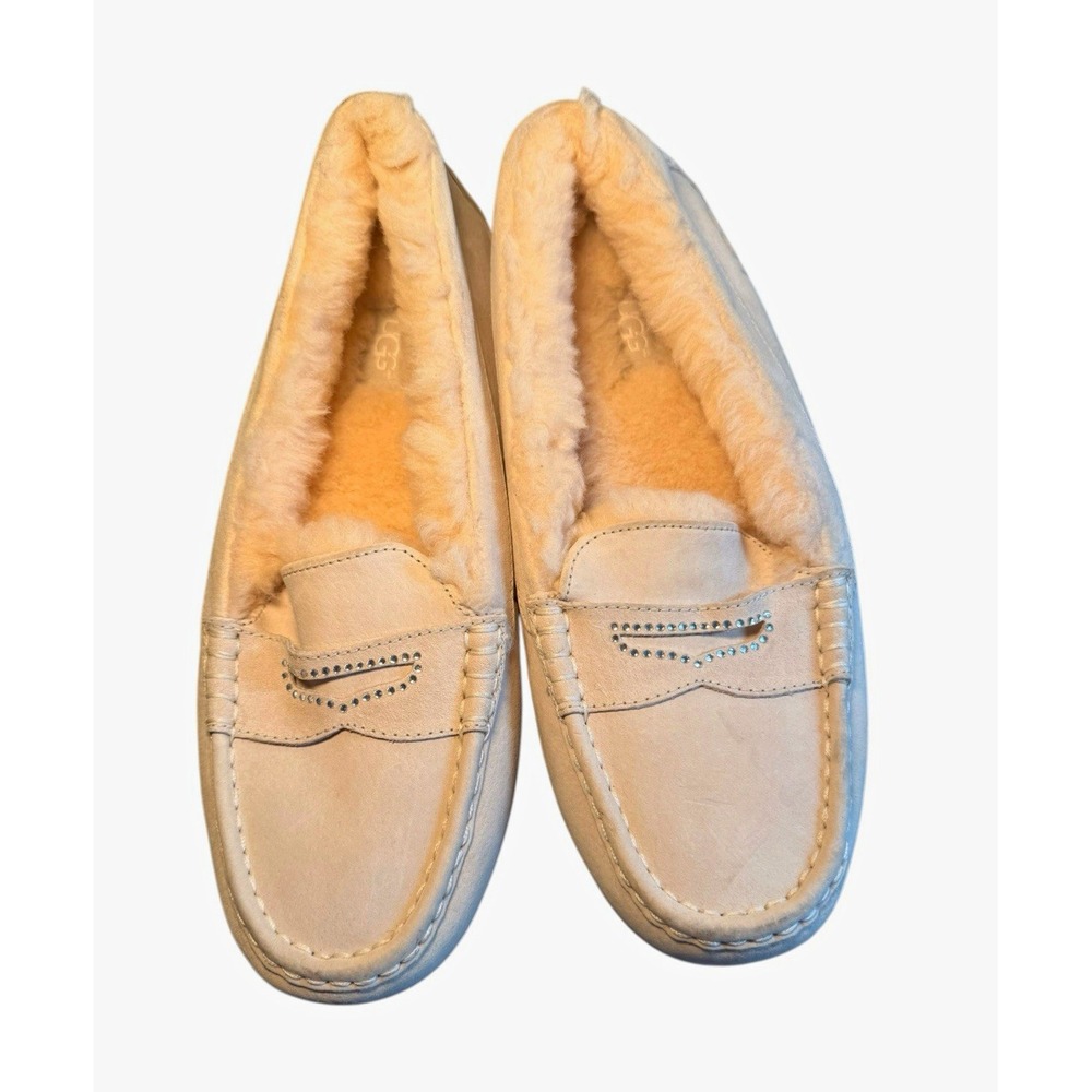 UGG Ansley Women's Beige Suede Shearling Lined Moccasin Slippers US 11